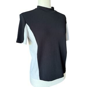 Zara Colorblock Mock Neck Short Sleeve Top Black White Size S